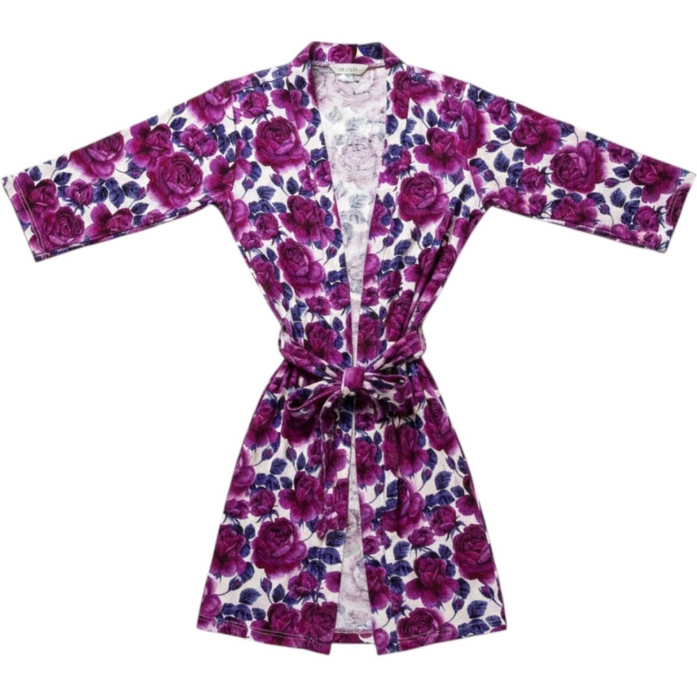POSH PEANUT Robe SZ S Kimono Floral Print Purple Pink Blue Viscose Spandex Short